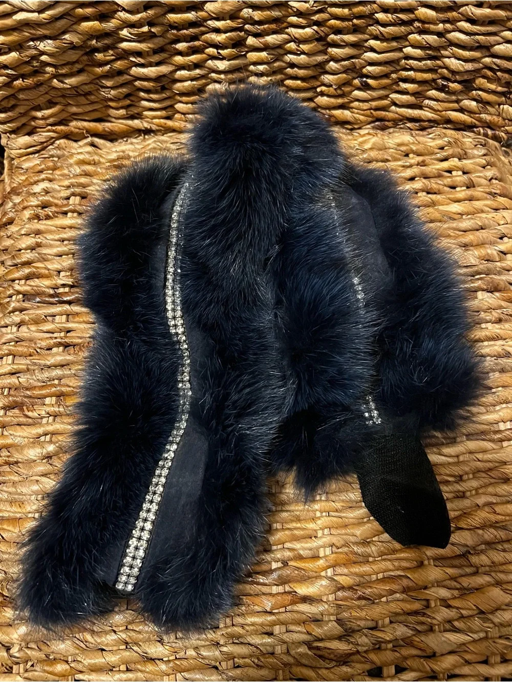 UNBRANDED Navy Blue Fur And Rhinestone Headband